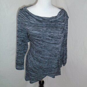 AGB Woman 3x Gray Black Wrap Top Blouse Shirt Zipper Accent Half Sleeves EUC